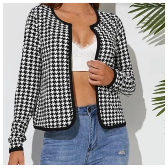 22 Boho Houndstooth Contrast Open Jacket - Picture 2 of 5